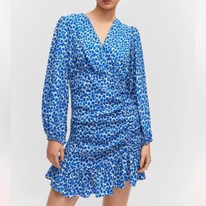Printed ruched dress, Size 6/M, Color blue